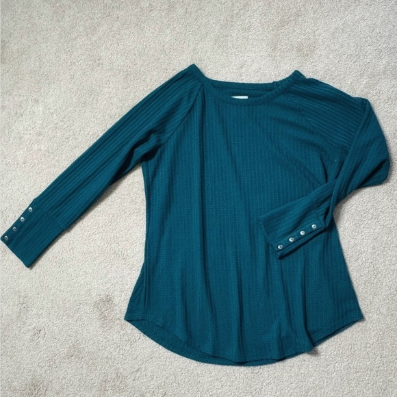 Chaser Plus Size Waffle Knit Thermal Button Detail On Sleeve Cuff Teal Green XXL - Picture 7 of 15